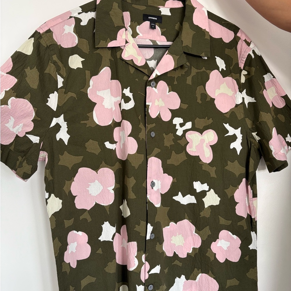 Express Pink and Green Floral Men's Shirt